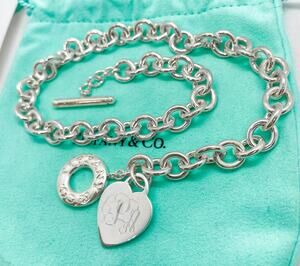 Tiffany & Co. ENGRAVED Heart Tag Toggle Pendant Necklace Sterling Silver 16"